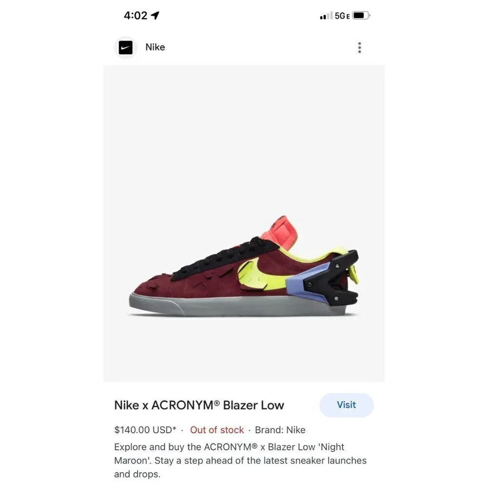 Nike × ACRONYM Blazer Low Night Maroon Men’s 7.5